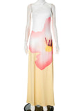 Plataz Women's Clothing Hanging Neck Big Bare Back A Word Loose Print Dress DJPT