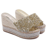 Plataz High Water Drill Slope In The Pine Shoes And The Summer Cool Slippers Waterproof Table Weaving High Heels Wear Thick Bottom Slippers High Quality Shoes