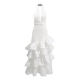 Plataz Muse Heavy Industry Embroidered Lotus Leaf Dress 2025 New Women's Summer Hanging Neck Recealing Back Dress