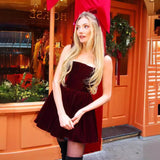 Plataz Christmas Party Dress Word-In-Letters With Sling Skirt Gold Velvet Dress