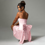 Plataz Breast-Buttered Bow Decorating Mini Dress 2025 Summer New Temperament Short Dress Woman DJPT
