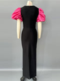 Plataz New Heavy Industry Diamond-Stuffed Temperament Rose Red Bubble Sleeve Banded Dress Banquet High-End Evening Dress