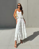 Plataz Niche 2025 Spring New Sling Hand-Nailed Floral Top With Waist-Socked Long Dress Fashion Suit Woman