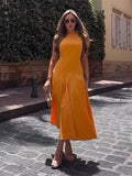 Plataz Summer New Fashion Sleeveless Round Collar Simple Comfortable Fan Flute Dress