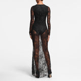 Plataz Women's Deep V Lace Splicing Line Bottom Sexy Long Dress DJPT