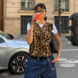 Plataz Women's 2024 Summer New Leopard-Print Cardigan Sleeveless Casual Top DJPT