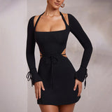 Plataz Women's Autumn And Winter New Long-Sleeved Collar Horn Sleeves Tied With Hottie Dress DJPT