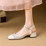 Plataz Size Women's Shoes Wrapped Head Thick Heel One-Word Sandals Women 2025 Summer New Low Heel Women's Shoes High Quality Shoes