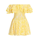 Plataz Niche Brand Sweet Sexy One-Word Lotus Leaf Edge Hollow Embroidery Showing Thin Waist Holiday Dress