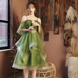 Plataz Dress Women 2025 New Long Green Large-Size Annual Conference Host Banquet Performance Fluffy Temperament Dress