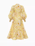 Plataz Autumn And Winter New Australian Tide Brand Retro Court Lantern Sleeve Single Buckle Floral Open Shirt Long Dress