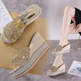 Plataz High Water Drill Slope In The Pine Shoes And The Summer Cool Slippers Waterproof Table Weaving High Heels Wear Thick Bottom Slippers High Quality Shoes