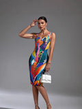 Plataz Body Print Sexy Slings With Thin Ass Dress Spice Girls High-Sensing Women's Temperament Dress