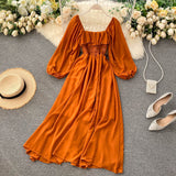 Plataz Tender Wind Dress Autumn 2025 New Female Vintage Fangzi Bubble Bubble Sleeve Chiffon Dress DJPT
