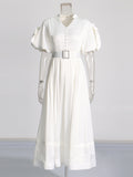 Plataz And Temperament Dress 2025 Summer New Lead Flower Sleeve Single Buckle Belt Dress Dress Woman