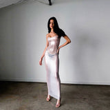 Plataz Women's Spring New Sleeveless Perspective Long High-Rise Spice Girl Dress DJPT