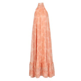 Plataz Printed Holiday Dress 2025 Summer Show Back New Hanging Neck Sleeveless Swing Leaves Side Dress Woman