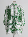 Plataz Bohemian 2025 Summer New Neck Lantern Sleeves With Hollow Print Dress Woman