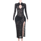 Plataz Autumn 2025 New Fashion Dress Temperament Hottie Sexy Lace Open Dress DJPT