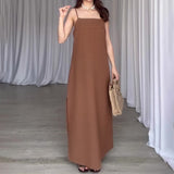 Plataz Women's Summer Slings Square Sleeveless Temperament Stylish Simple Straight Fork Skirt