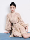 Plataz Autumn And Winter Australian Trendy Brand Lin Yuner Star Of The Same Retro Hollow Lace Lantern Sleeve Dress