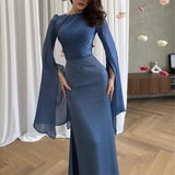 Plataz And Autumn 2024 Solid Color Splicing Big Swing Sleeve Collar Body Repair Dress Dress