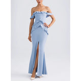 Plataz Women's New Sexy Open Shoulder Leaf Dress HZ0628