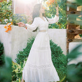 Plataz Tibet Tourism Wearing Skirt Heavy Industry Hollow Design White Dress Seaside Sanya Travel Beach Dress