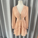 Plataz South Oil Flower Diamond Luo Waist Deep V Dress Gentle Flowing Short Dress 2024 New