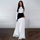 Plataz 2025 New Solid Color Long-Sleeved Collar Splicing Body-Body-Suited And Hip Dress