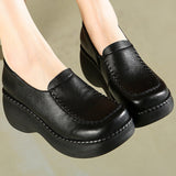 Plataz Hedged Thick Sole Suitable For Feet Fat Feet Wide Concili Beauty National Style Solid Color Elderly National Wind Mother Women Singles Shoes High Quality Shoes