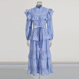 Plataz Dream Collar Wood Ear Folding Single Row Buckle Dress 2025 New Women's Summer Long Sleeves Pure Color Dress Dress Girl