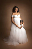 Plataz Women's Short-Sleeved Lace Splicing Mesh Pregnant Woman'stail Dress Photo Dress 1223 Maternity