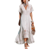 Plataz Women's V-Neck Long Short-Sleeved Fashion To Dress Irregular Fishtail Dress DJPT