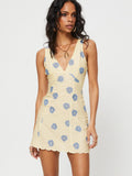 Plataz Vintage Flower Printed Sleeveless V-Neck Dress Women's New Sweet Spicy Style Short Dresses For Summer 2024