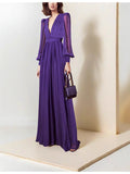 Plataz Spring And Summer Fashion Sexy Deep V Collar Silk Silky Swash Generous Temperament Dress Dress