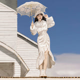 Plataz White Moonlight New Chinese Style Daily New Top Dress Autumn And Winter Set X166