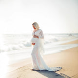 Plataz White Sexy Deep V Collar Horn Sleeve Lace Perspective Tight Tail Dress 1943 Maternity