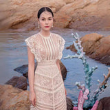 Plataz 2025 Lace Yarn Embroidery Line Lace Splicing Medium Long Dress Dress 817