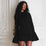 Plataz Women's Autumn Long Bubble Sleeves Elegant Wind Bag Hip Skirt DJPT