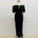 Plataz Design-Sense Bow-Tendered One-Word Collared Shoulder-Banded Dress Party Dress