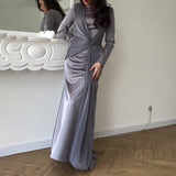 Plataz Women's New Autumn Collar Collar Overlapping Design Dress Dress High-Rise Collar With Long Skirt