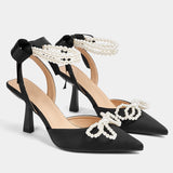 Plataz New Pearl Bow Lady High Heel Single Shoes Fashion Banquet Black High Heel Single Shoes Outside Single Shoes High Quality Shoes