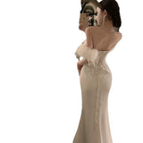 Plataz One-Word Shoulder Dress Female Spring And Autumn Dress High-End Feeld With The Evening Dress Waist Temperament Fishtail Dress