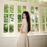 Plataz Sanguan 25 New Apricot-Color Collar Top + Wide-Legged Tug Trousers Casual Set