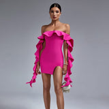 Plataz Sexy Shoulder Lotus Leaf Side With Chest Banded Dress Party Party Party Dress