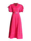 Plataz And Temperament Dress 2025 Summer New Lead Flower Sleeve Single Buckle Belt Dress Dress Woman
