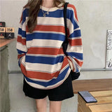 Plataz Net Red T-Shirt Women In Rainbow Striped Long-Sleeved Top 2025 Autumn Dress Korean Version Loose Bottoming Shirt DJPT