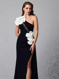 Plataz New Slant Shoulder Three-Dimensional Flower Evening Dress Sexy Elegant Party Party Tender Women's Dress