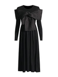 Plataz Retro-Styled Niche 2025 Summer New Round-Neck Long-Sleeved Yarn Bow Design Women's Dress